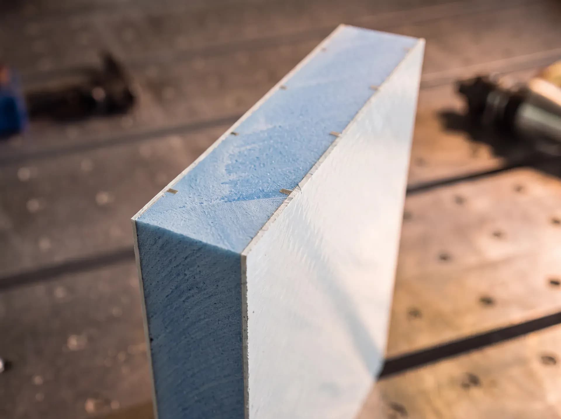 XPS foam-core composite panel construction close-up