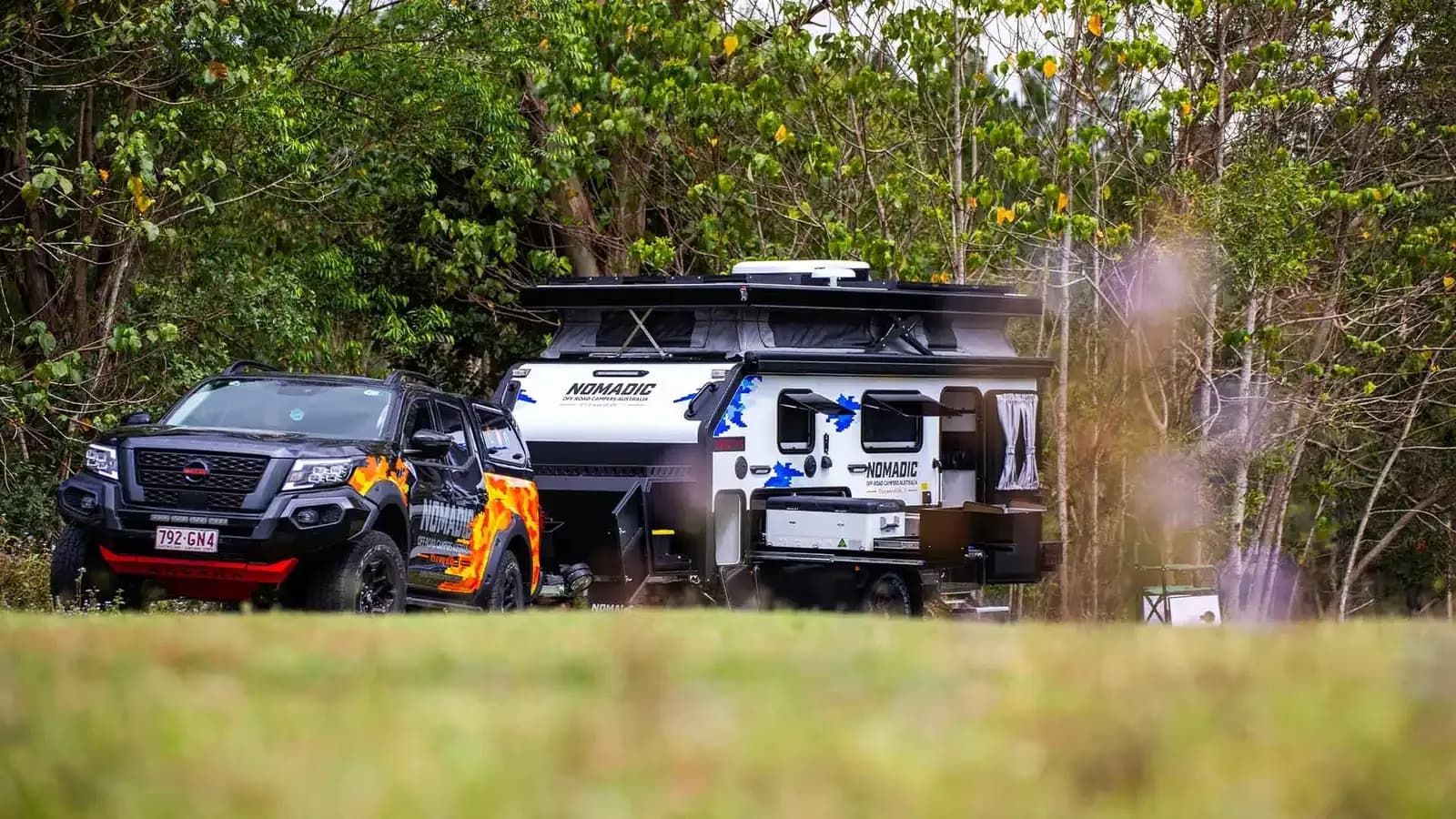 Nomadic family range off-road caravan at camp